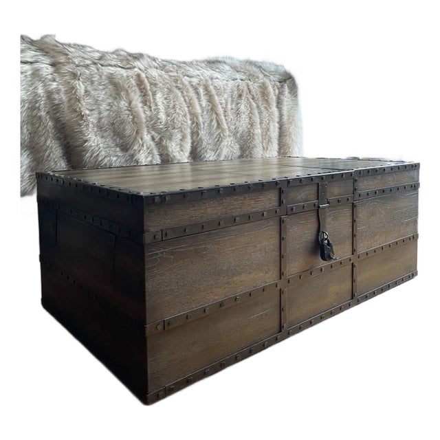 Horchow Rustic Mocha Oak Trunk Coffee Table For Sale