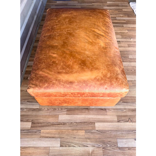2020s Restoration Hardware English Classic Leather Ottoman For Sale - Image 5 of 8