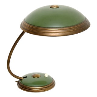 Vintage Bauhaus Enamel and Brass Desk Lamp attributed to Helo Leuchten, 1950s For Sale
