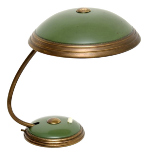 Vintage Bauhaus Enamel and Brass Desk Lamp attributed to Helo Leuchten, 1950s