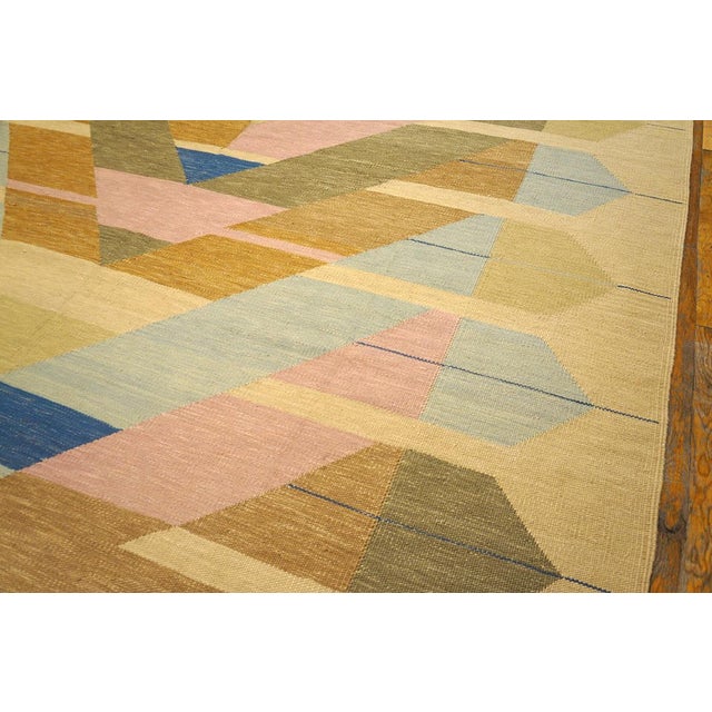2000 - 2009 2000s Beige Geometric Contemporary Scandinavian Rug 7' X 10'3" Flatweave Wool Carpet For Sale - Image 5 of 6