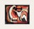 Mid-Century 1970's Vintage European Abstract Oil Painting of Woman and Animal in Orange and Black on Paper With Mat. For Sale