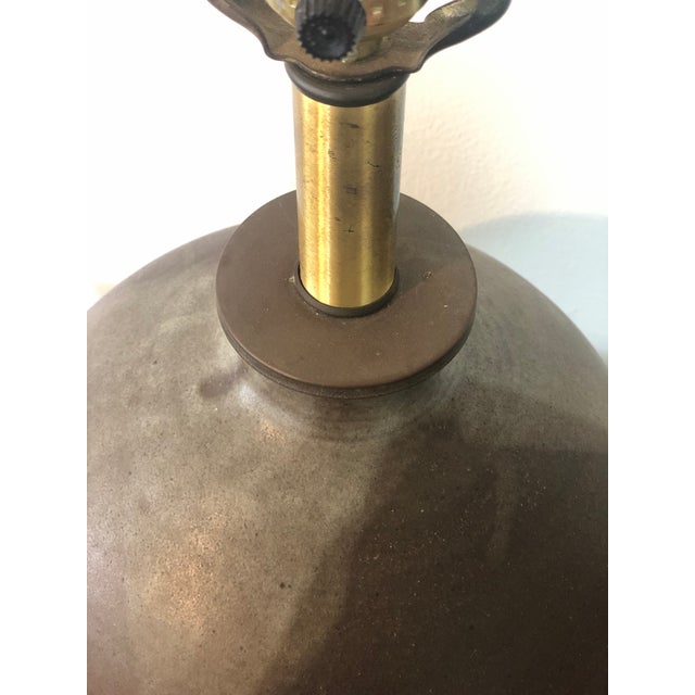 Brown Vintage Mid-Century Large Flame Glaze Studio Pottery Lamp For Sale - Image 8 of 11