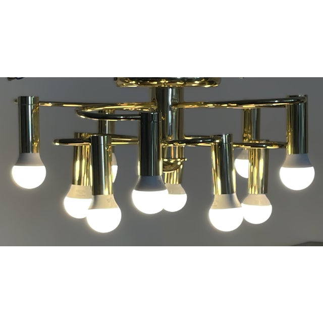 1970s Mid-Century Modern Space Age 10-Light Brass Ceiling Lamp by Honsel Leuchten for Sölken Leuchten, Germany, 1970s For Sale - Image 5 of 18