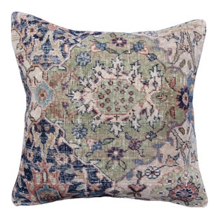 Hand Knotted Vintage Multi Color Pillow Cover -20'' X 20'' For Sale