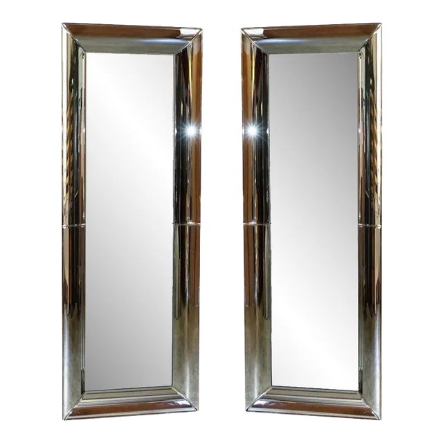 Full Length Cushion Framed Wall Mirrors with Curved Frames, Set of 2 For Sale