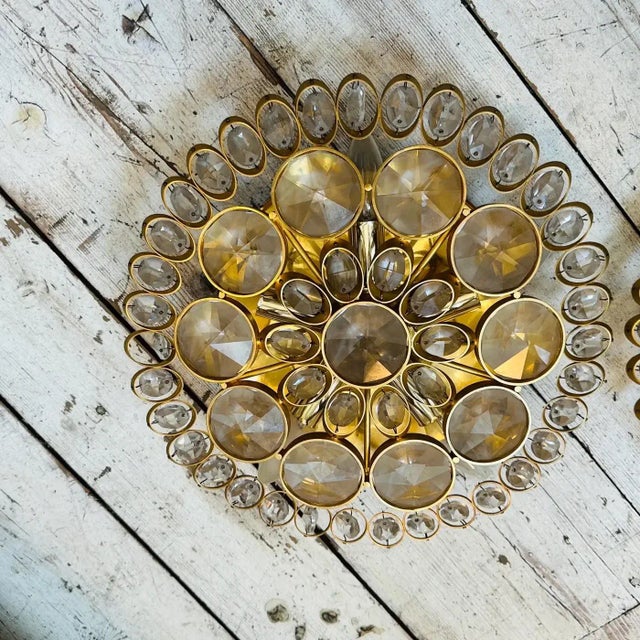 Two 1960s Mid-Century Modern Brass and Glass Wall Sconces or Ceiling Lights For Sale - Image 9 of 9