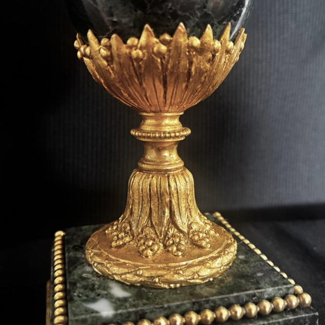 19th Century Louis XVI Style Green Marble and Gilt Bronze Cassolettes, Set of 2 For Sale - Image 9 of 10