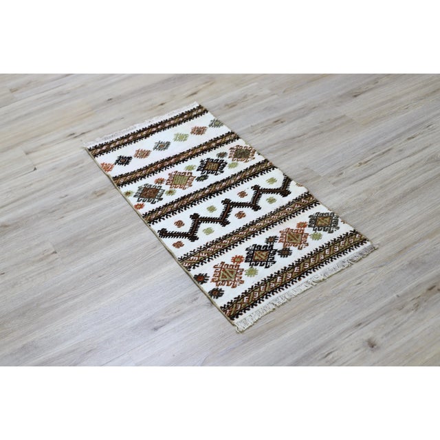 Cabin 1950s Cabin Style Turkish Hand Knotted Striped Kilim Rug For Sale - Image 3 of 10