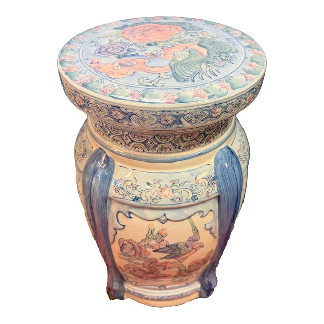 Ceramic Blue and White Round Garden Stool For Sale