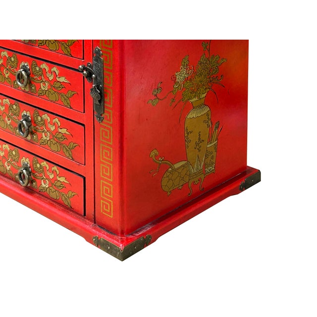 Chinese Oriental Red Dragon Phoenix Mirror Rectangular Jewelry Box For Sale - Image 9 of 13