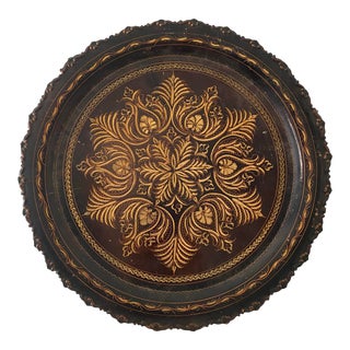 Antique Etched Copper Wall Decor Tray For Sale