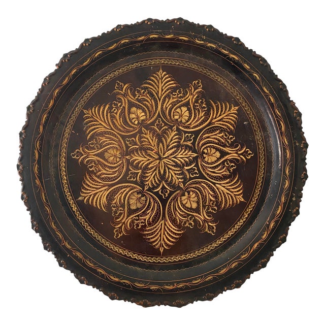 Antique Etched Copper Wall Decor Tray For Sale