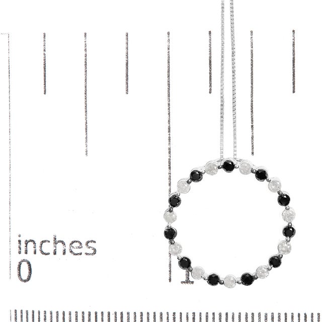 Early 21st Century .925 Sterling Silver 1 3/4 Cttw Alternating Black and White Diamond Open Circle Hoop Pendant Necklace (H-I Color, I2-I3 Clarity) - 18" Inches For Sale - Image 5 of 5