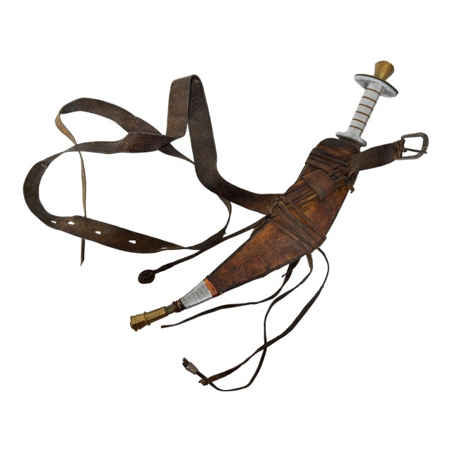 Ethiopian Afar “Jile” Short Sword Dagger With Sheath Horn of Africa 1920s For Sale