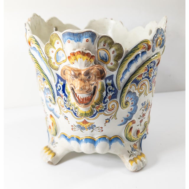 French 19th Century French Faience Polychrome Rouen Centerpiece Jardiniere For Sale - Image 3 of 11
