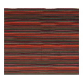 1950s Multicolor Ground Striped Vintage Flatweave Turkish Kilim Square Rug For Sale