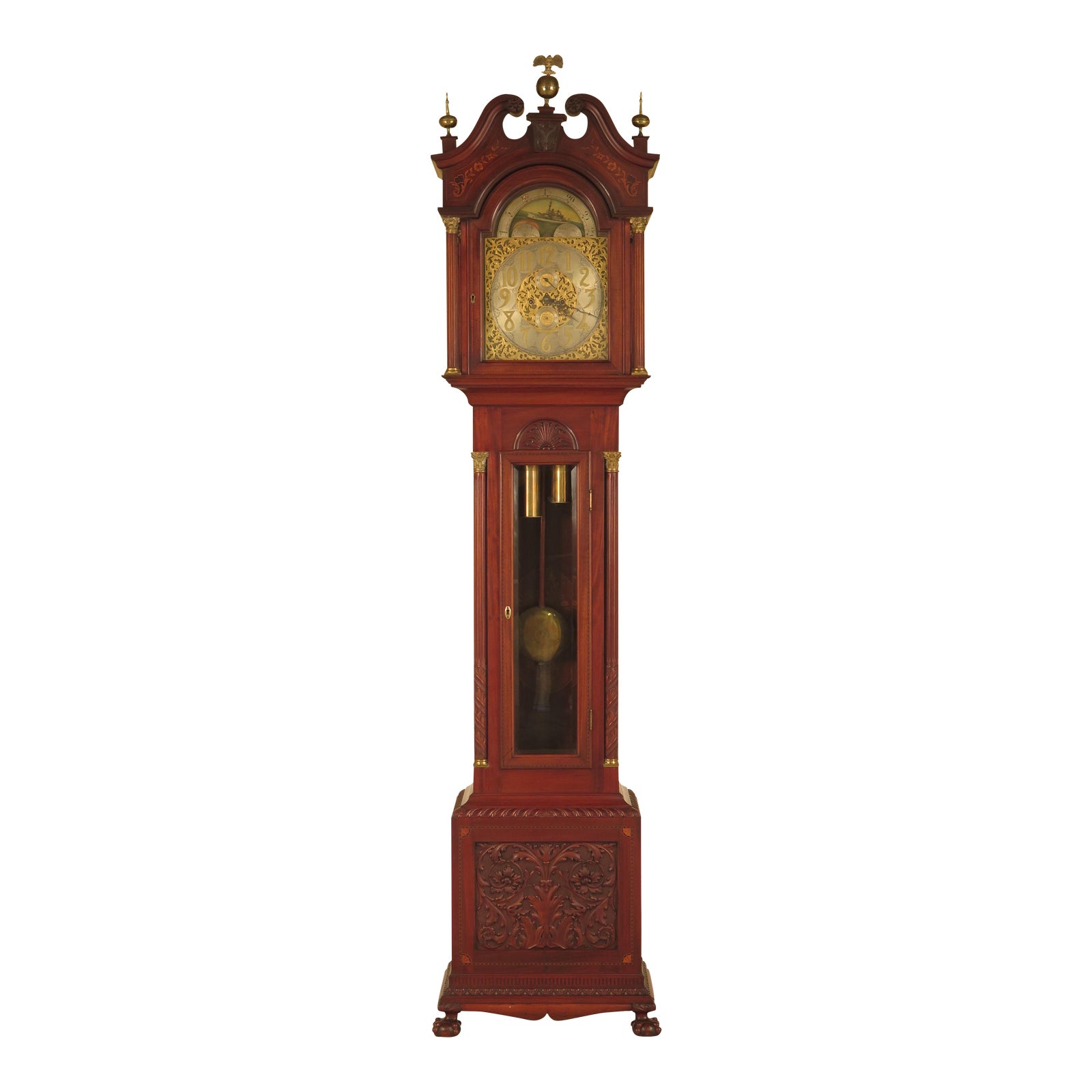 Waltham Antique Carved & Inlaid Mahogany Grandfather Clock Chairish