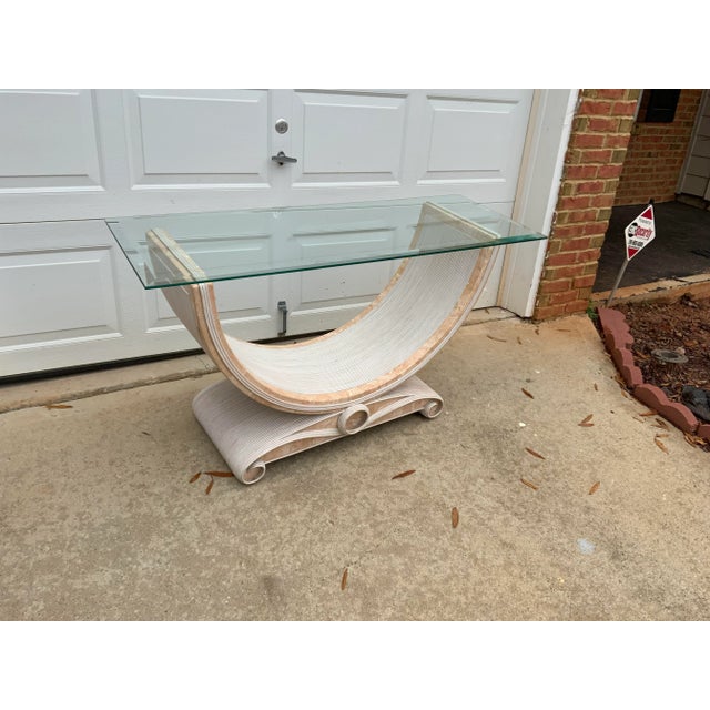 Art Deco 1980s Console Made of Bamboo and Marble For Sale - Image 3 of 7