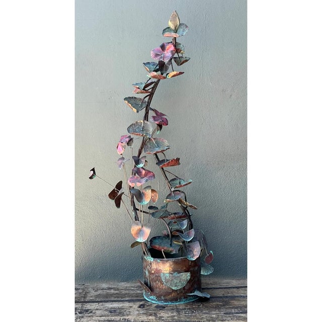Vintage Patinated Copper Lotus Sculpture For Sale - Image 4 of 12