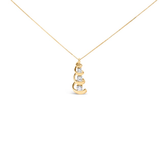 Contemporary 10k Yellow Gold 1/4 Cttw Diamond 3 Stone Swirl and Drop Pendant Necklace For Sale - Image 3 of 4