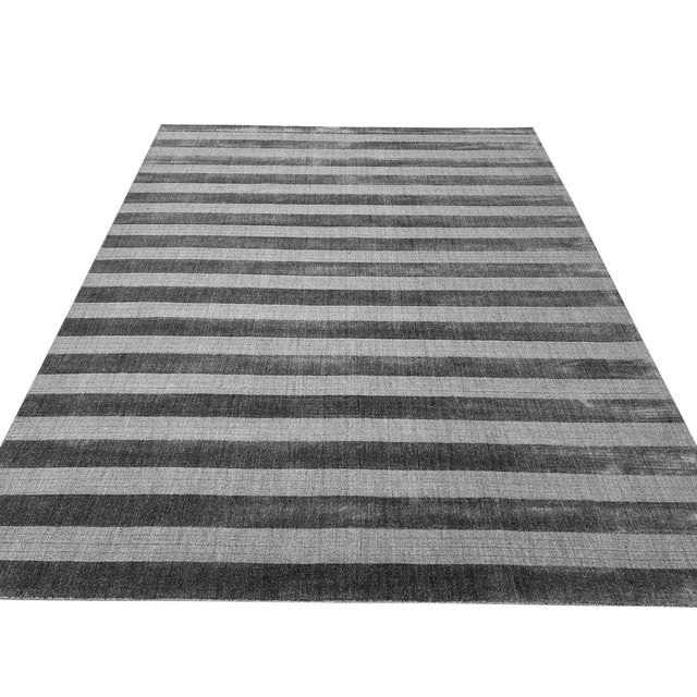 Textile 8x10 Yara Alluring Gray Stripe Geometric Modern Handmade Wool Carpet Rug For Sale - Image 7 of 8