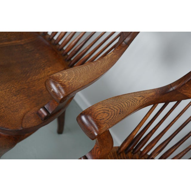 Set of Edwardian English Oak Spindle Back Captains Office Desk Chairs For Sale - Image 12 of 18