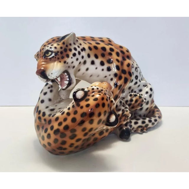 Vintage Hand-Painted Ceramic Fighting Jaguars attributed to Giovanni Ronzan, Italy, 1950s For Sale - Image 9 of 13