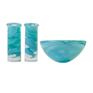 Swedish Blue Atoll Art Glass Bowl & Candlesticks by Anna Ehrner for Kosta Boda, 1980s, Set of 3