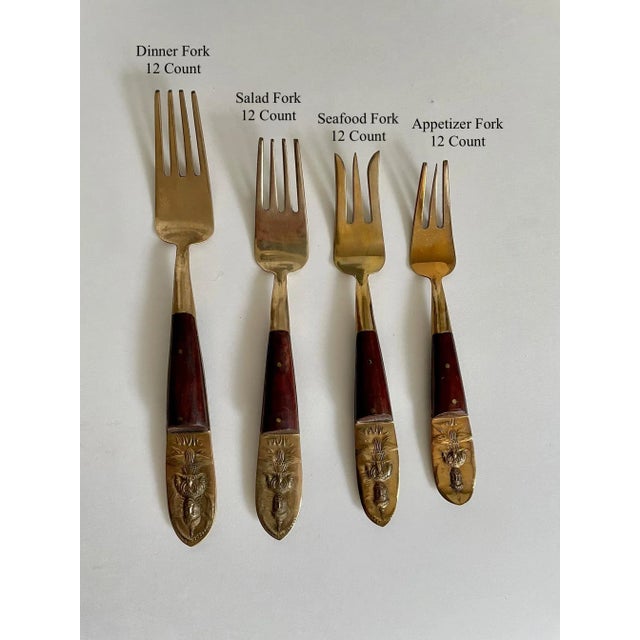Mid-Century Modern Thai Siam Buddha Brass and Rosewood Flatware Set of 142 For Sale - Image 12 of 13