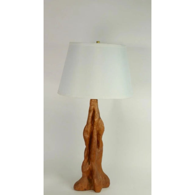 1950s Organic Modern Faux Wood Ceramic Table Lamp For Sale - Image 4 of 7