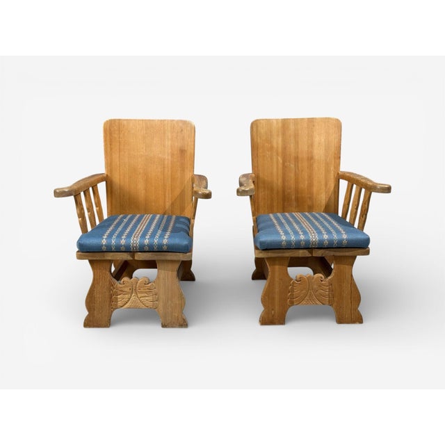 Krogenæs Møbler, Armchairs, Pine, Blue Fabric, Norway, 1970s For Sale - Image 4 of 13