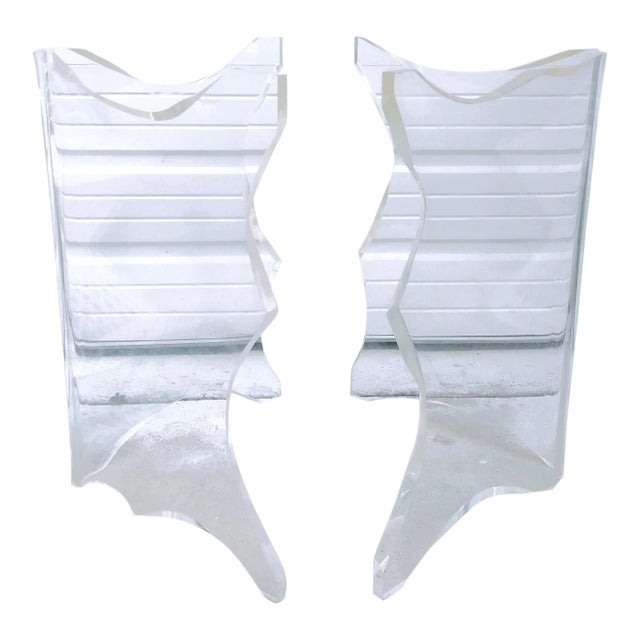 Vintage Large Wavy Cut Charles Hollis Jones Style Mid Century Modern Iceberg Massive Lucite Dining Table Bases- a Pair For Sale