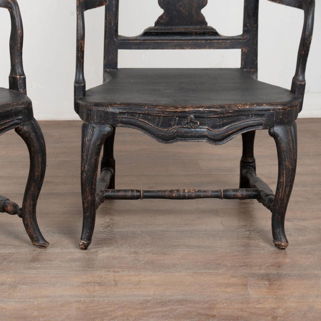 Black 19th Century Swedish Black Painted Pine Armchairs For Sale - Image 8 of 15