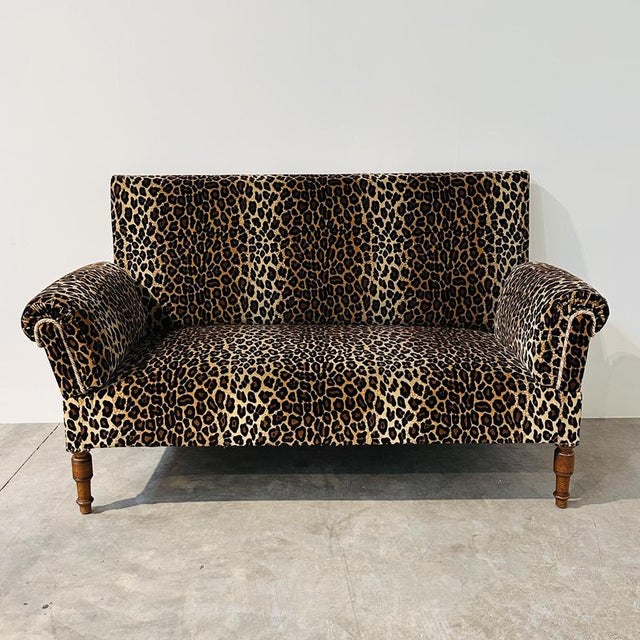 Vintage Leopard Velvet Sofa with Drop-Down Arms, France For Sale - Image 13 of 14