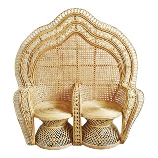 Raw Double Cane Peacock Chair For Sale