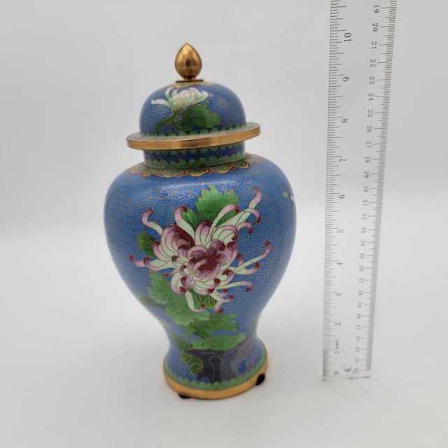 Large Blue Chinese Cloisonne Urn For Sale - Image 9 of 11