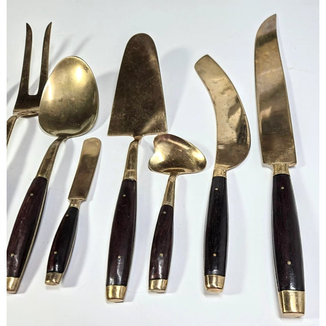 Mid Century Rosewood and Brass Serving Set- Set Of For Sale - Image 9 of 12