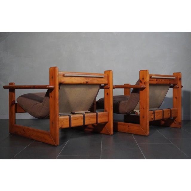 Pine and Fabric Armchairs in the style of Afra and Tobia Scarpa, 1970s, Set of 2 For Sale - Image 4 of 18