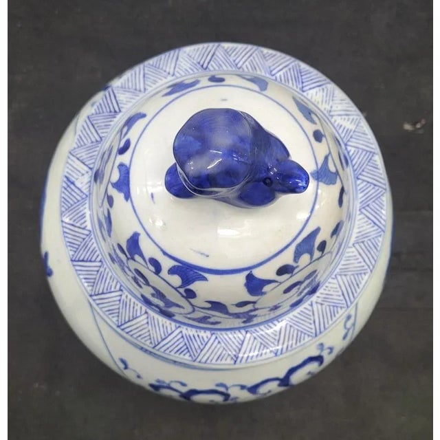 1980s Vintage Blue and White Chinese Porcelain Temple Ginger Jar For Sale - Image 5 of 7