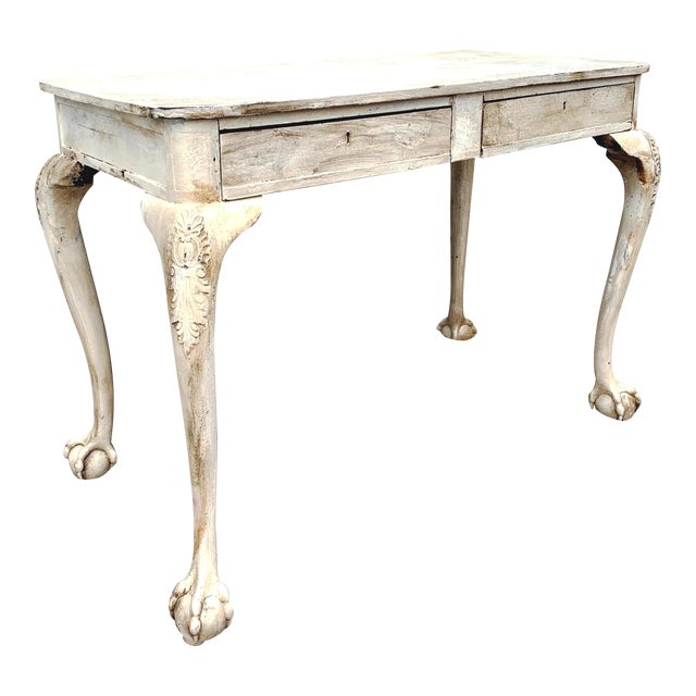 Antique Early American White Painted Ball and Claw Foot Writing Desk