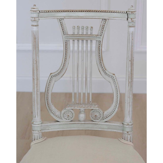 Pair of Antique French Neoclassical Painted Chairs in Antique Linen For Sale - Image 11 of 12