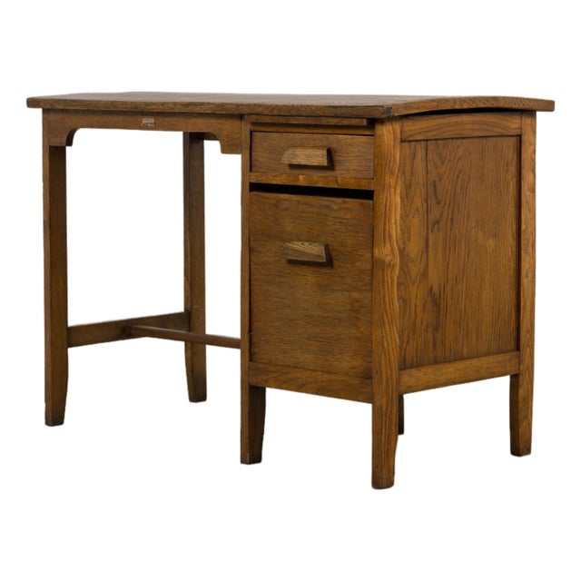 1940s Petite French Art Deco Oak Office Desk For Sale