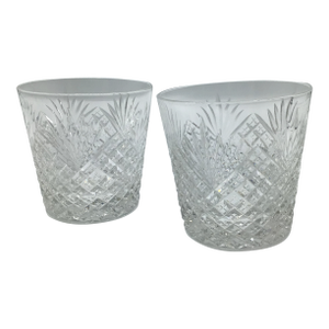 Hawkes Strawberry, Diamond and Fan Cut Crystal Old Fashioned Glasses-Set of 2