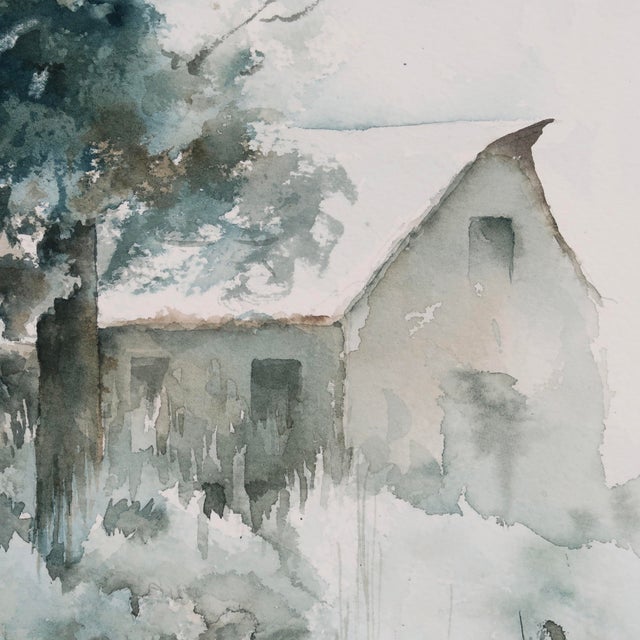 Late 20th Century Original Landscape Watercolor by Tulsa Artist Ellen Shannon – Tree, House & Reflection Scene For Sale - Image 9 of 15