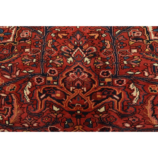 Heriz Rug 8’5” X 10’9” Red Wool Vintage Traditional Hand-Knotted Oriental Carpet For Sale - Image 9 of 15