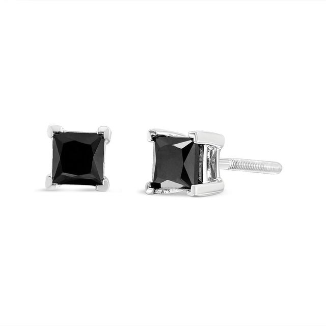 Indulge in the captivating allure of these classic princess-cut black diamond stud earrings. The two diamonds, weighing...