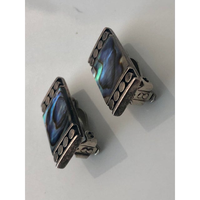 Metal 1950s Native American Abalone Sterling Clip on Earrings, A Pair For Sale - Image 7 of 8