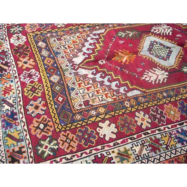 Early 20th Century 1900s Red Medallion Antique Moroccan Rabat Rug 6'8" X 9'6" Handknotted Wool Carpet For Sale - Image 5 of 6