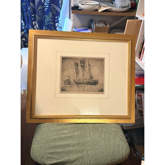 1930s 1930s Autical George Gale Signed Original Maritime Etching "Dropping the Tug" Framed For Sale - Image 5 of 11